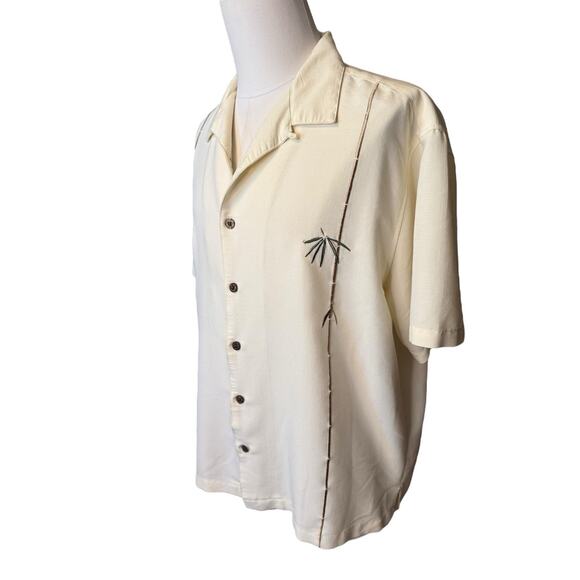 Havana Jacks Cafe Shirt Mens 2XL Cream Bamboo Button Up Coastal Embroidered - Picture 2 of 6